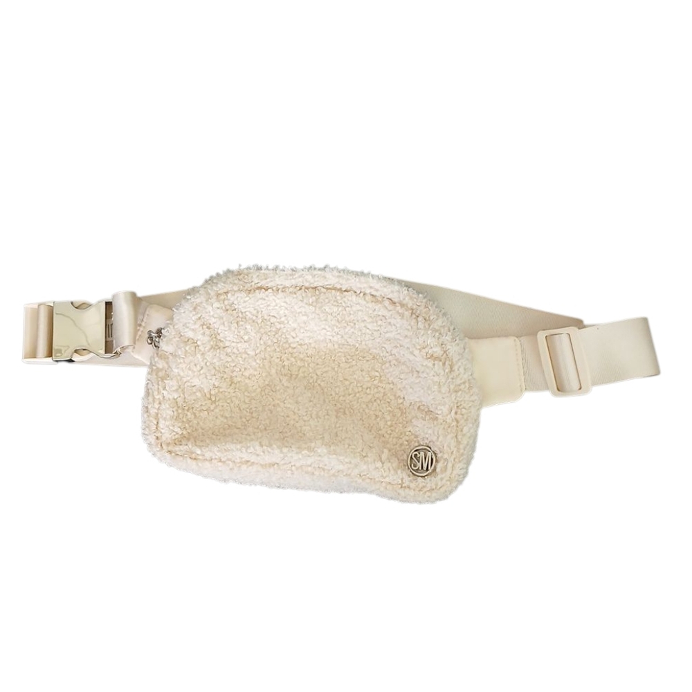 Steve Madden Sherpa Cream Zip Around Adjustable Belt Bag Fanny Pack